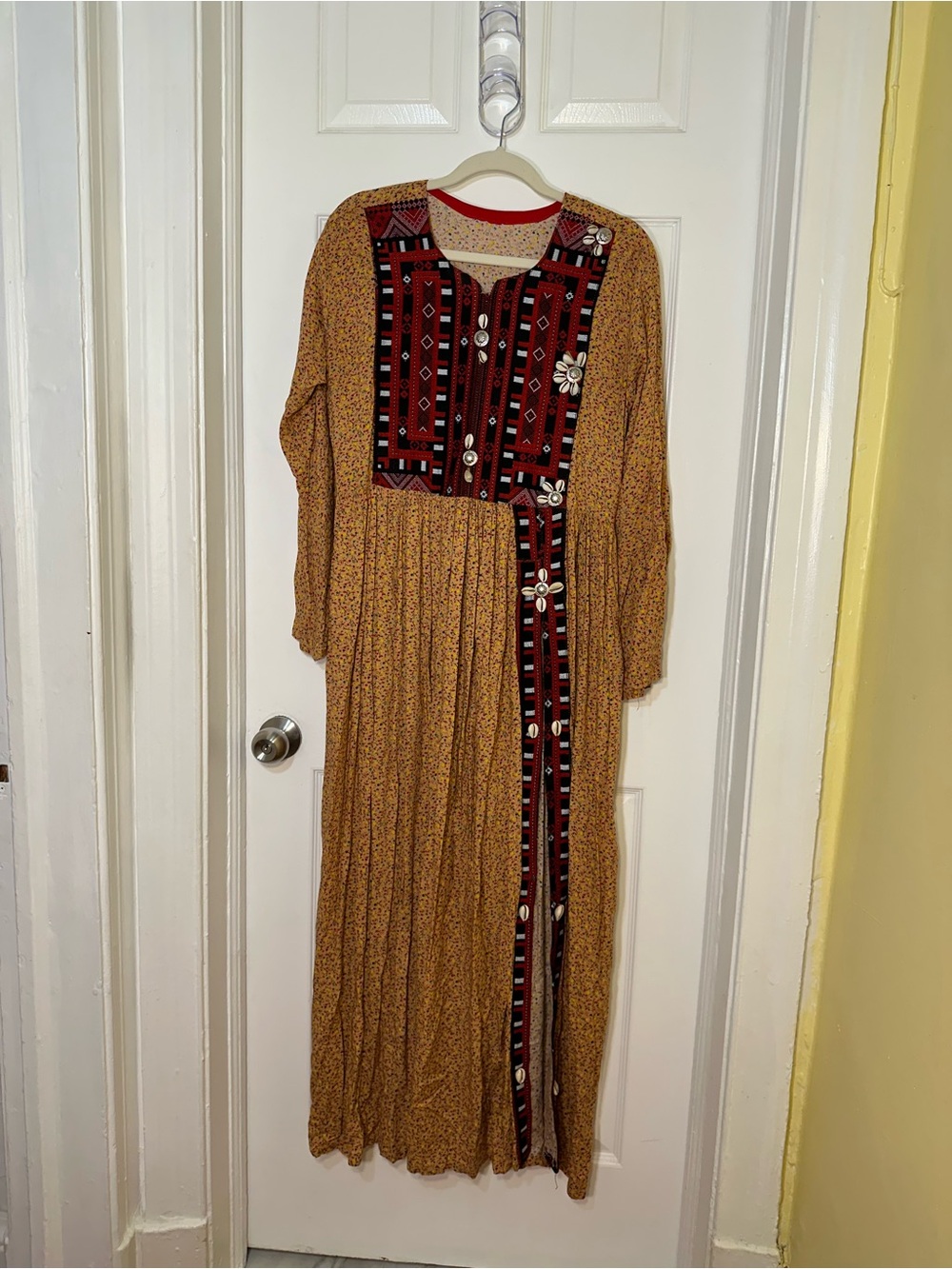Traditional Afghan Dress with Slit and Cowrie Shell Embellishments